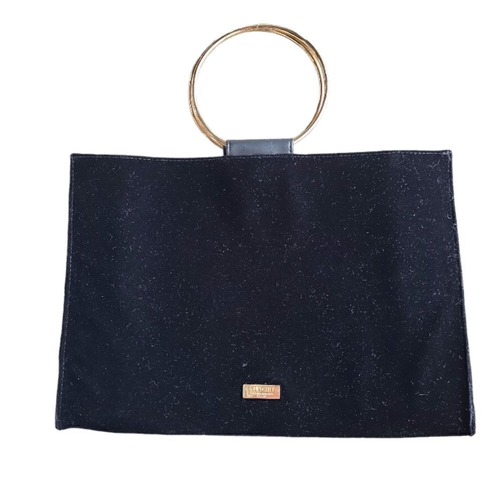 ‎Carolina Herrera Good Girl Black Velvet Gold O-Ring Handle Purse